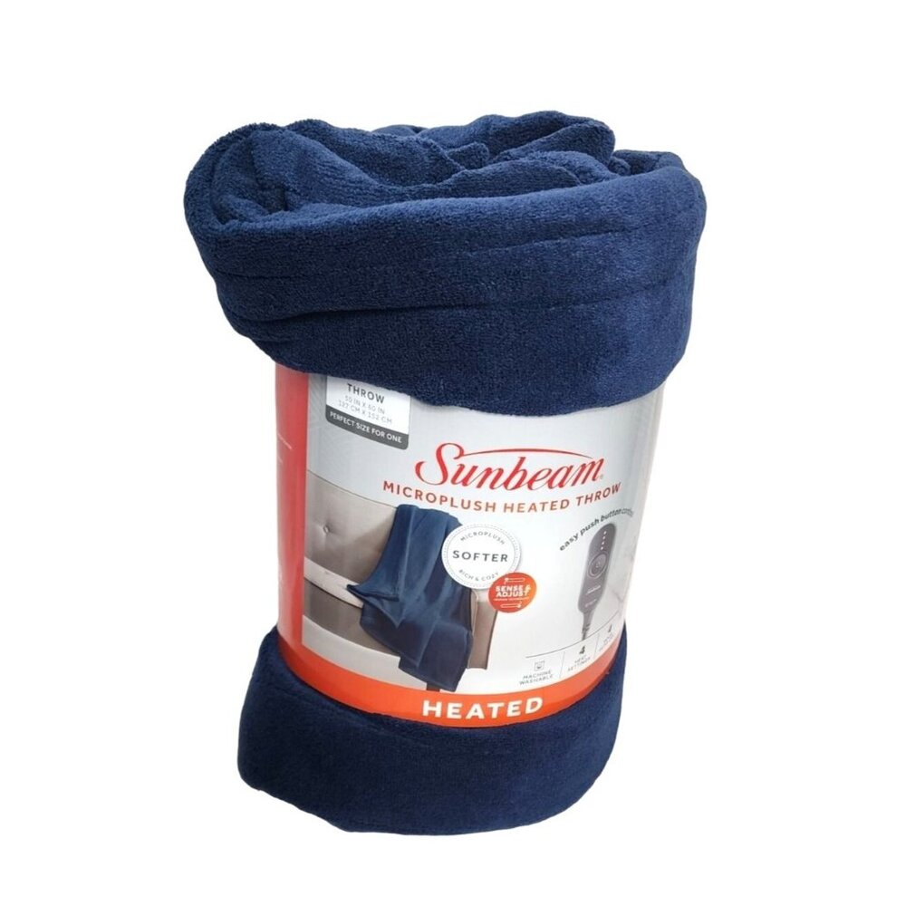 2023 Sunbeam Microplush Heated Throw - Rich & Cozy, Easy Push Button Control